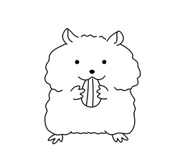 Vector isolated one single cute cartoon hamster eating seed colorless black and white contour line easy drawing