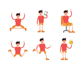 boy characters set in various poses vector illustration