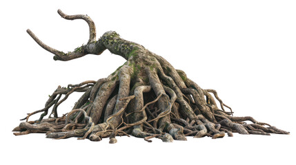 Roots of a tree, isolated on transparent background. - obrazy, fototapety, plakaty