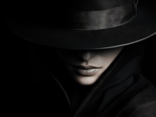mysterious man in a trench coat and hat, his face covered