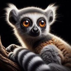 Illuminated lemur on black background. AI generated