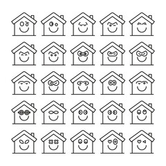 happy home emoticons set vector illustration