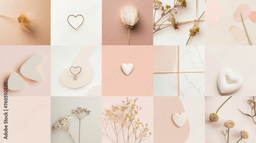Poster grid template with heart and circle elements. modern design on transparent background