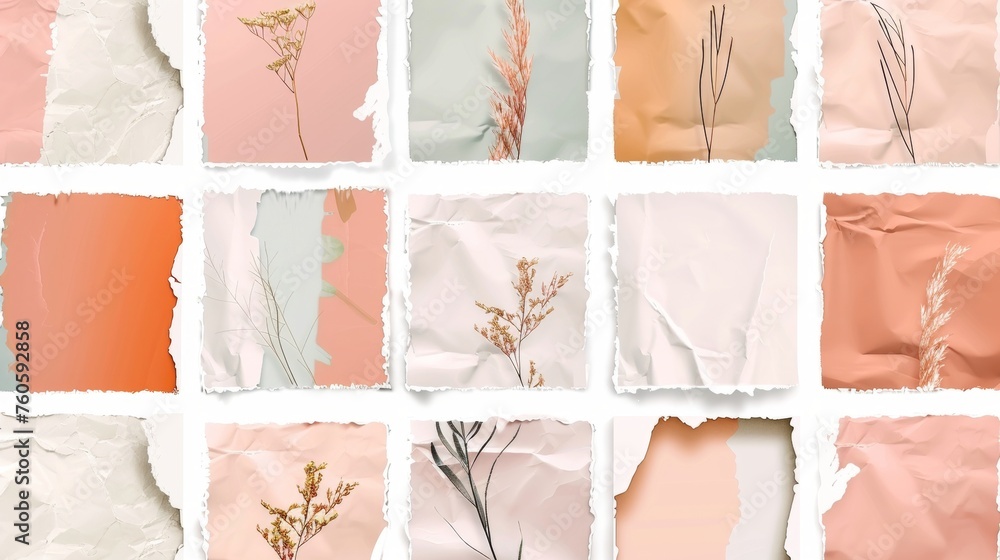 Poster jagged forms kit using white edge paper with torn shapes of squares and frames. modern transparent b