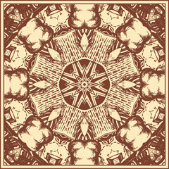 Bandana, neckerchief, square decorative panel with a fantasy composition based on a real sketch. Print design. Version No. 4. Vector illustration