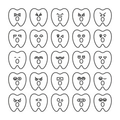 amazed tooth emoticons set vector illustration