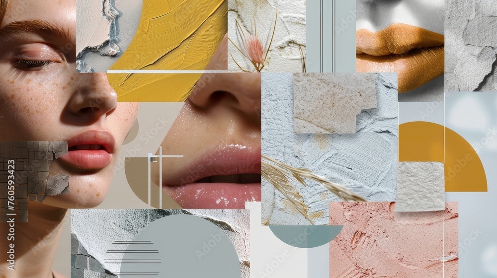 Poster the grid template is a modern mood board. the page has frames. the layout mosiac is simple. the back