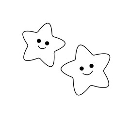 Vector isolated two smiling stars kids baby style  colorless black and white contour line easy drawing