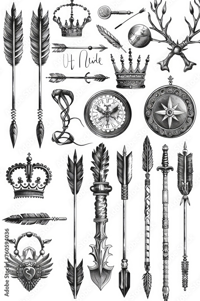Poster collection of different types of arrows for design projects