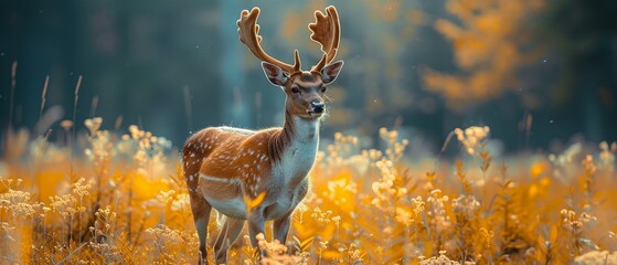 A majestic deer portrayed through elegant and nature-themed clip art, symbolizing grace. - obrazy, fototapety, plakaty