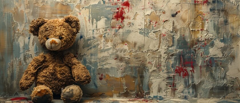A stuffed bear depicted with an array of clip art textures, inviting comfort and nostalgia.