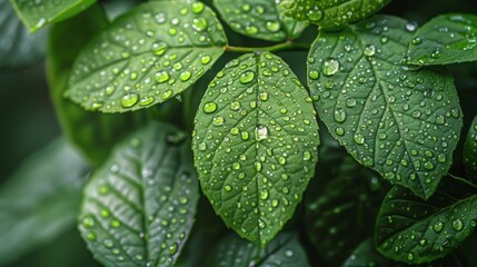 Green Leaf With Water Droplets