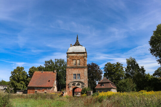 Historic gate tower with a beautiful entrance portal in the town of Biecz, Poland, Lubusz Voivodeship