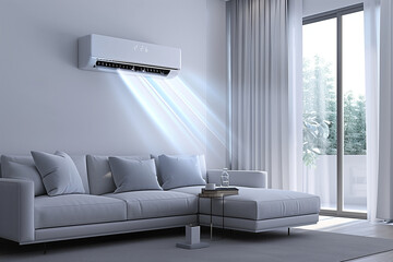 composition featuring an air conditioner with a built-in air purifier, showcasing the comprehensive approach to indoor air quality