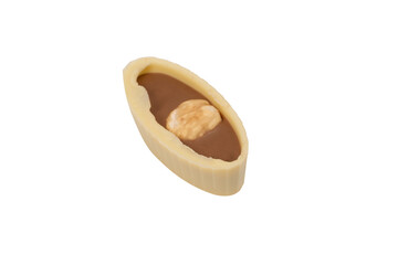 Chocolate candy with a nut isolated on a white background.