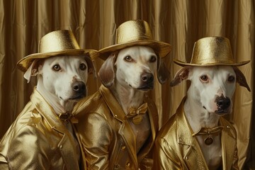 Golden Fashionista: Canine Member of a Cool Group Posing for a Trendy Group Picture, Created  - obrazy, fototapety, plakaty