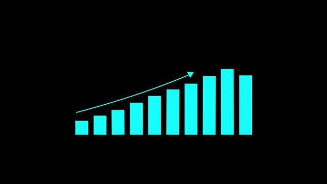 Graph chart showing marketing sales, profit condition. Analysis stock market graph on black background.