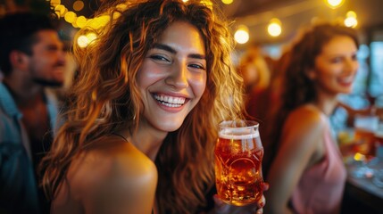 Beautiful Woman Holding a Glass of Beer