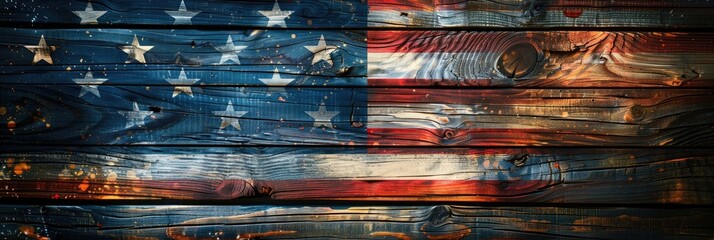 Happy Fourth of July! United States Flag Against Wood Space with Copy for Your Text. Patriotic Independence Day Composite Image