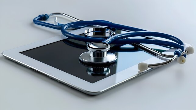 Stethoscope on iPad: Telehealth Consultation Symbolizing Digital Healthcare Innovation