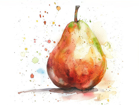 Illustration of a pear using watercolor. White background. Hand-drawn illustration.