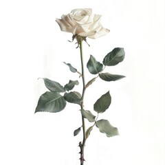 Long Stem Single White Rose with Isolated Background - Perfect for Greetings Card, Bouquet or Floral Designs