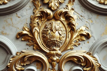A detailed shot of a gold decoration on a wall. Perfect for interior design projects