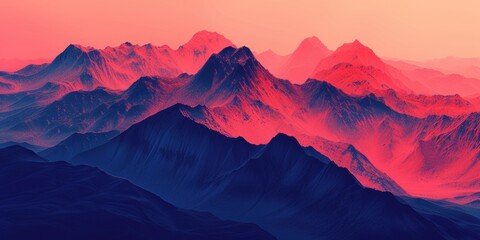 Mountain range with a pink sky background. Suitable for travel websites - obrazy, fototapety, plakaty