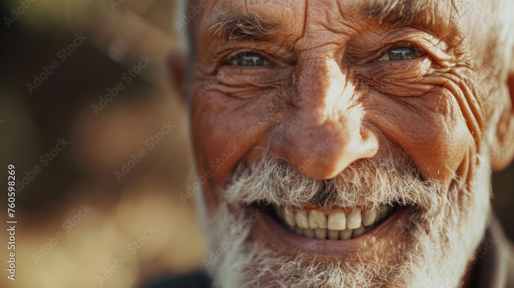 Poster close up of a smiling man with a beard. suitable for various projects