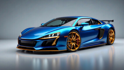 A blue and gold sports car