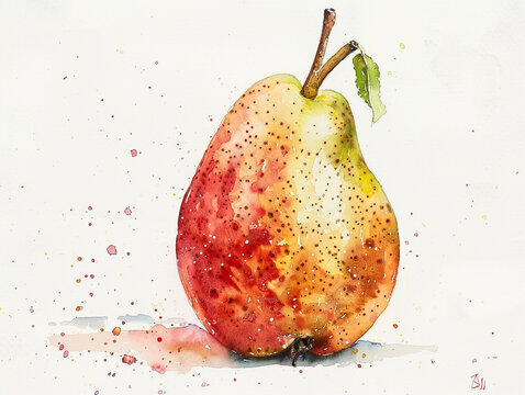 Illustration of a pear using watercolor. White background. Hand-drawn illustration.