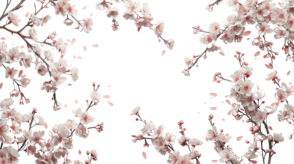 Pink Cherry Blossoms in Spring Isolated on a transparent background.