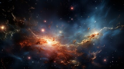 Galaxies with bright stars orbiting  - obrazy, fototapety, plakaty