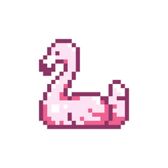Pixel Art Flamingo Swim Ring Icon. Vector Y2K 8Bit Sticker of Pool Float. Cute Water Party Inflatable Video Game Element for Summer Design.