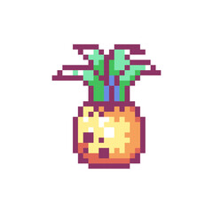 Pixel Art Pineapple Icon. Vector Y2K 8Bit Sticker of Tropical Fruit. Cute Exotic Pine Summer Video Game Element for Graphic Design and Decor.