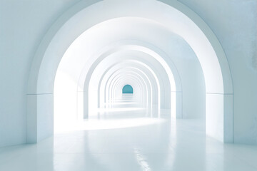 3d white futuristic arch room, architectural background