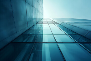 Obraz premium Modern glass office building bottom view. Urban geometry, modern architecture