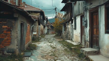 Naklejka premium Vintage cobblestone street in an historic old town. Ideal for travel and historical concepts