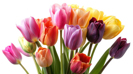 Tulip Bouquet in Various Colors Isolated on a transparent background.