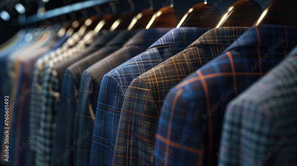 Sticker Row of men's shirts on display, suitable for clothing store promotion