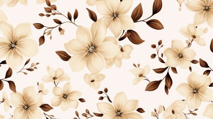 Beige flowers and leaves pattern