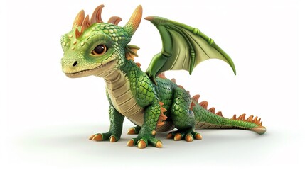 Realistic 3D cute dragon, isolated on white background