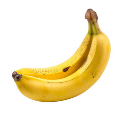 A two ripe bananas with small brown spots isolated on a transparent white background