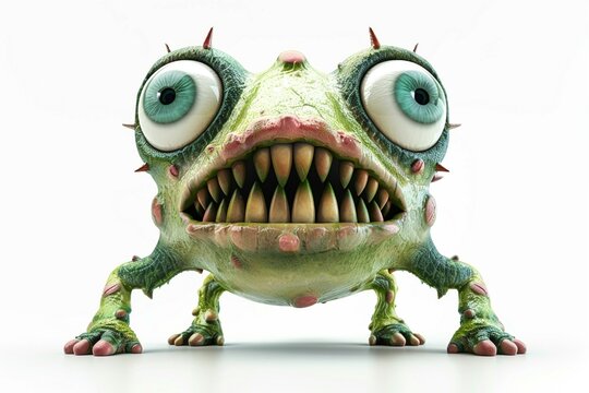 Adorable 3D cyclops monster, eyes wide with curiosity, isolated on white background