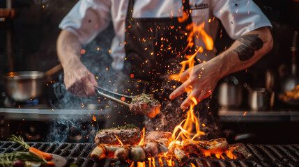 Fototapeta premium Chef Grilling with Flair