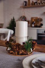 christmas table setting with candle