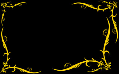 gold floral decoration frame icon for cards on black background