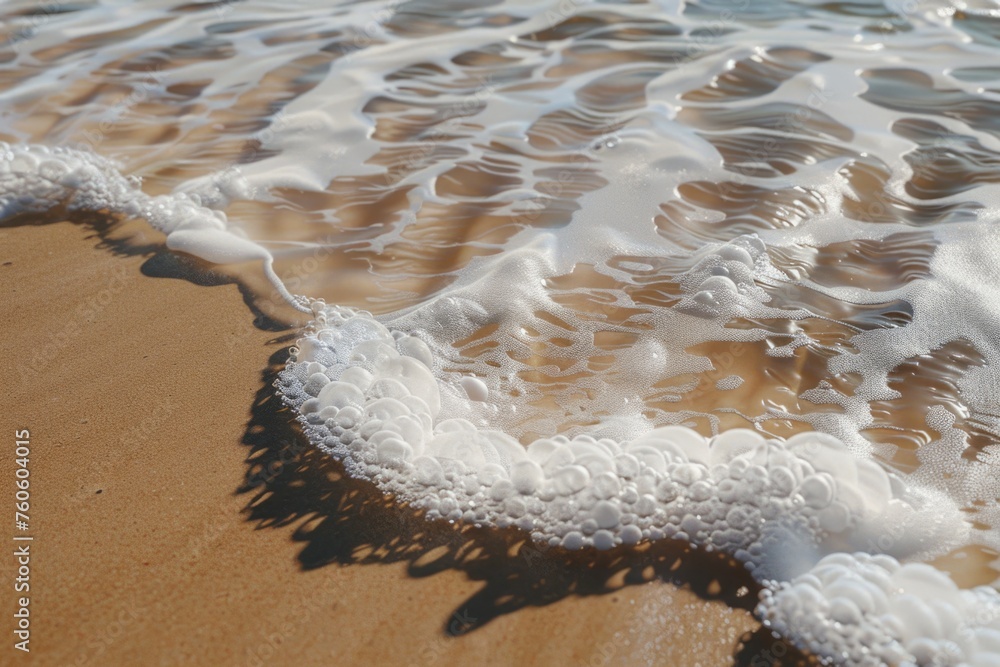 Poster detailed view of a wave on the beach. suitable for various beach and ocean-related projects