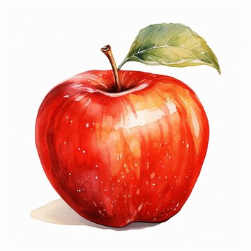 A red apple, watercolor illustration, isolated on white background