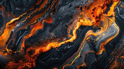 Detailed shot of a black and orange marble, suitable for various design projects